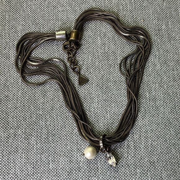 Silpada Necklace Pearl Swarovski Crystal Brass Boho Industrial Chic Lagenlook - Picture 9 of 12